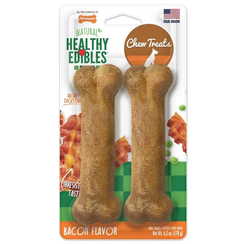 Nylabone Healthy Edibles All-Natural Long Lasting Bacon Chew Treats Medium/Wolf