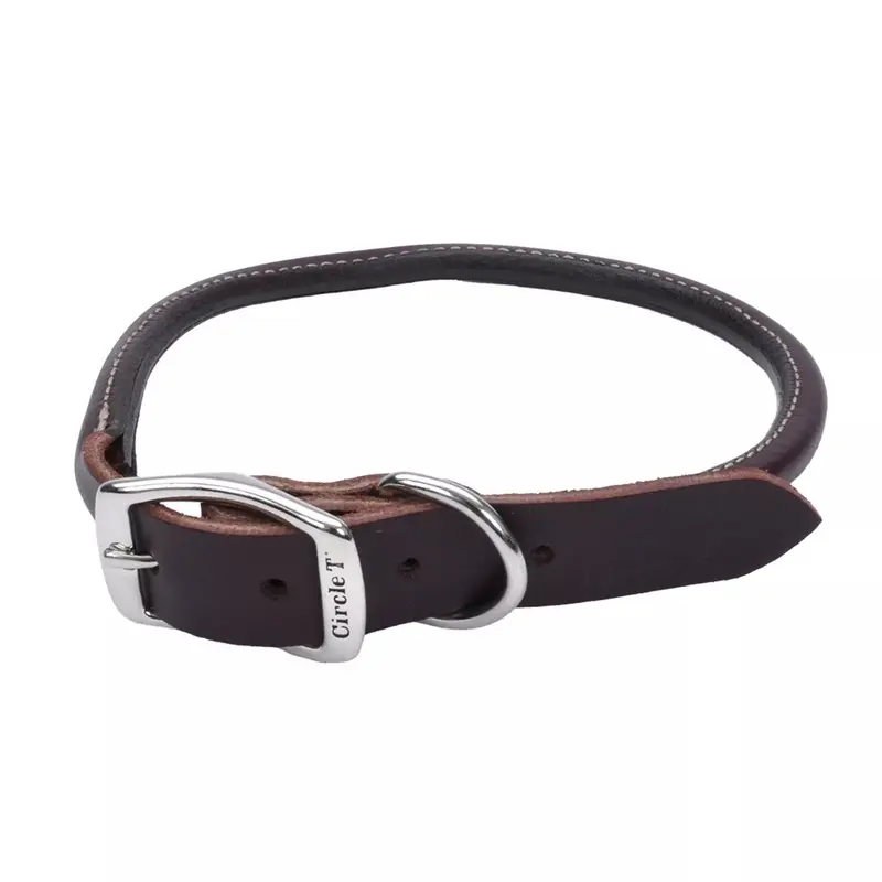 Coastal Circle T 1in Wide 24in Leather Round Dog Collar, Latigo