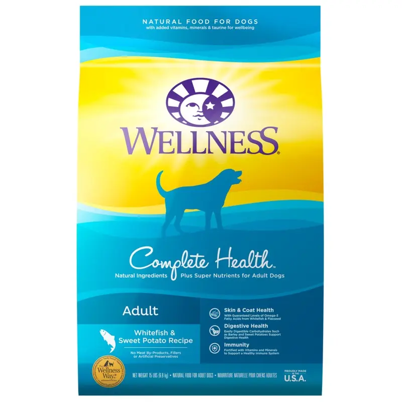 Wellness Complete Health Natural Dry Dog Food Whitefish & Sweet Potato 15lb Bag