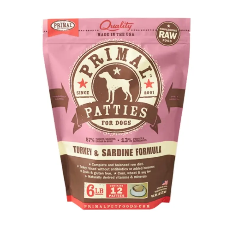 Primal Frozen Raw Turkey Sardine Patty Dog Food 6 lb