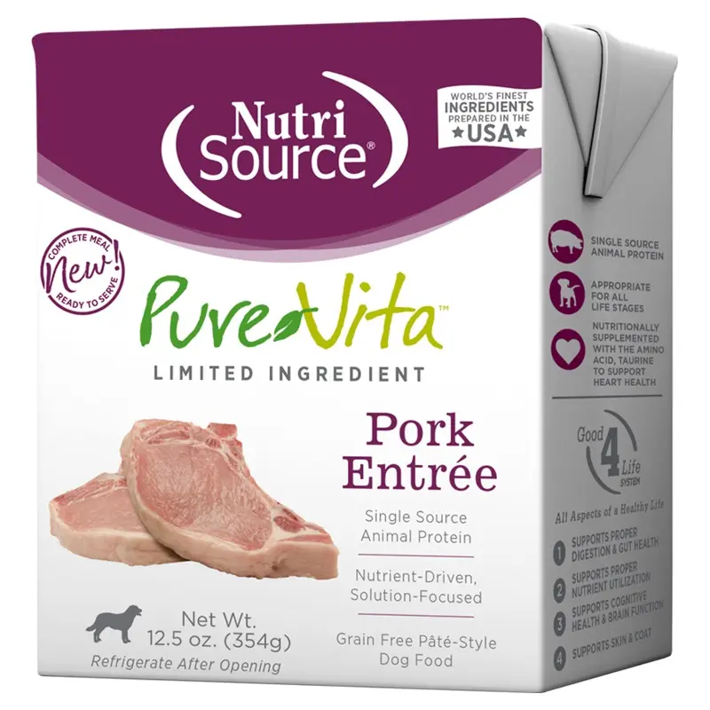 Pure Vita Wet Dog Food 12.3oz Grain Free Pork Pate Carton