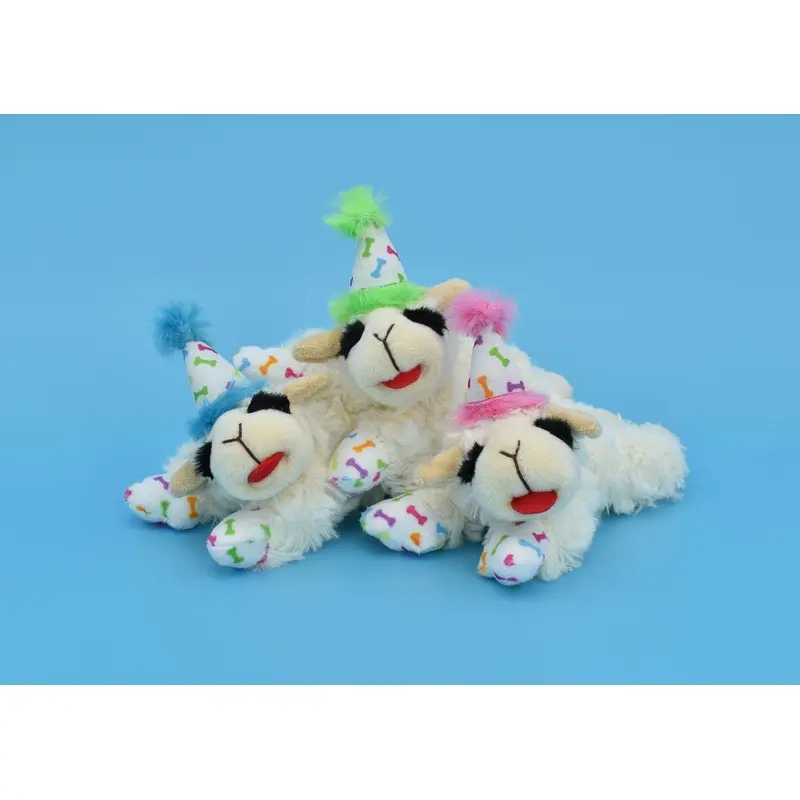 Multipet Plush Dog Toy Lamb Chop with Birthday Hat 10.5in Assorted