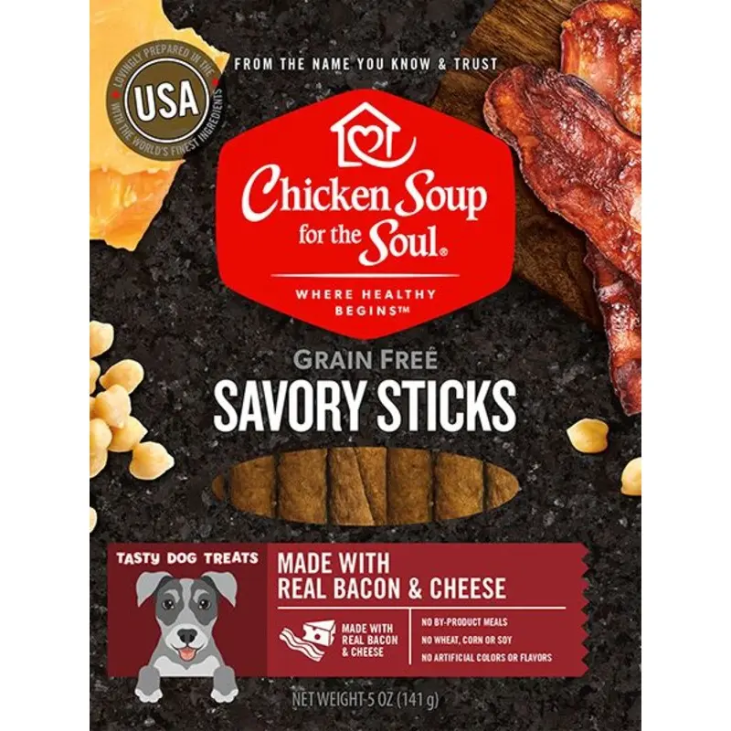 Chicken Soup 5oz Savory Sticks Bacon & Cheese Dog Treats Food