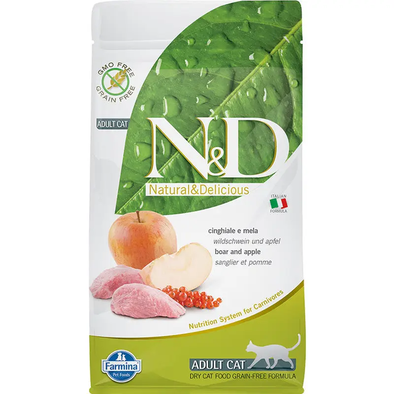 Farmina N&d Natural And Delicious Prime Adult Wild Boar & Apple Dry Cat Food-3.3-lb-