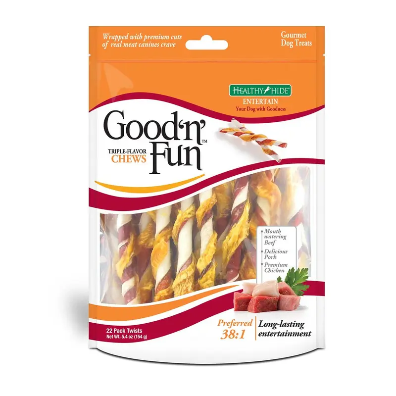 Salix Good 'N' Fun Triple Flavor Twists Dog Treats Beef, Pork & Chicken 5.4 oz 22pk