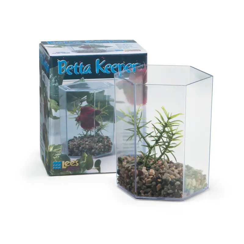 Lees Betta Keeper with Lid Gravel and Plant Clear 24 oz