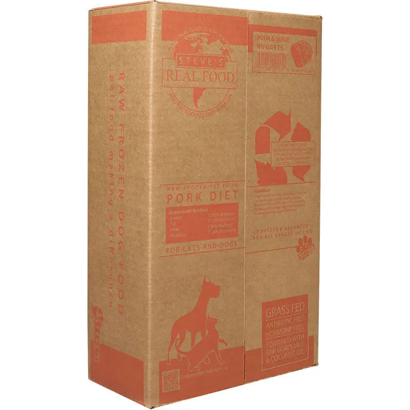 Steve's Real Food Dog Cat Frozen Pork Nuggets 9.75lb Box 