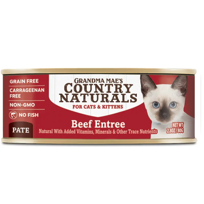 Grandma Mae's Country Naturals Grain Free Pate Wet Cat & Kitten Food Beef 2.8oz 24pk