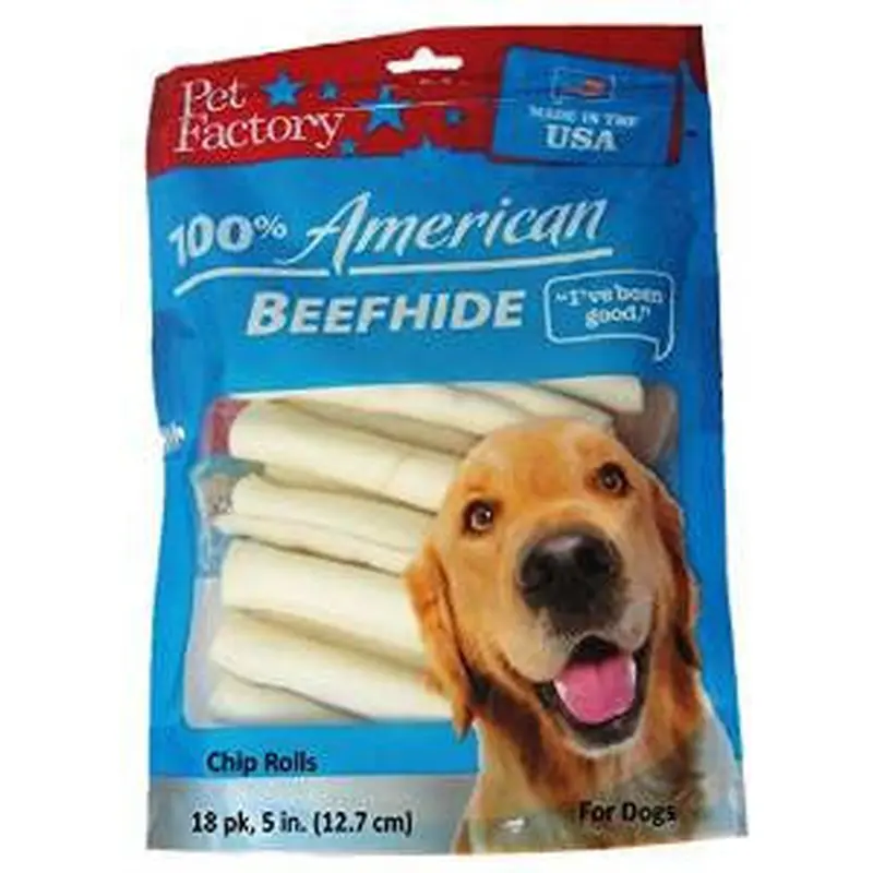 Pet Factory 18 Pk 5" USA Beefhide Chip Rolls 