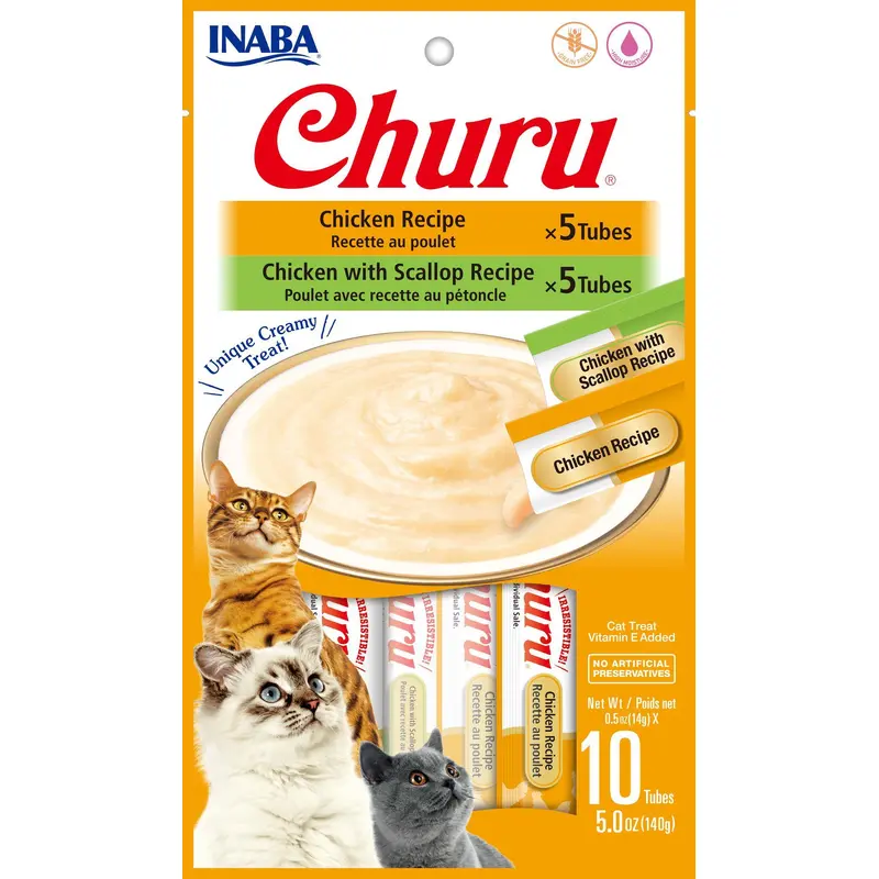 Inaba Churu Chicken Cat Treats Variety Bag .5 oz 10 Tubes 