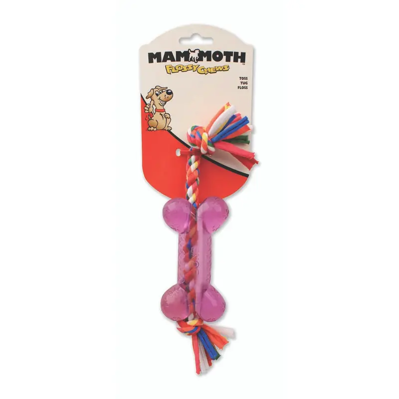 Mammoth Cloth Dog Toy Rope w/TPR Bone Assorted SM