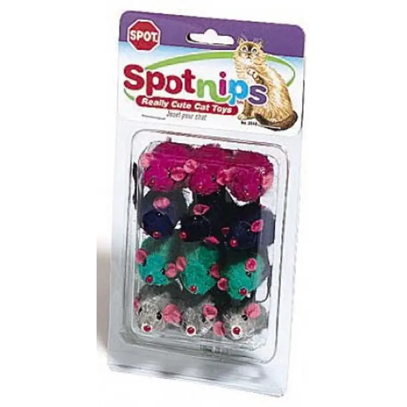 Spot Colored Plush Mice Rattle & Catnip Cat Toy Assorted 12 Pack