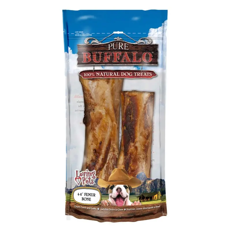 Loving Pets Pure Buffalo Femur Bones Dog Treat 2pk 4-6in