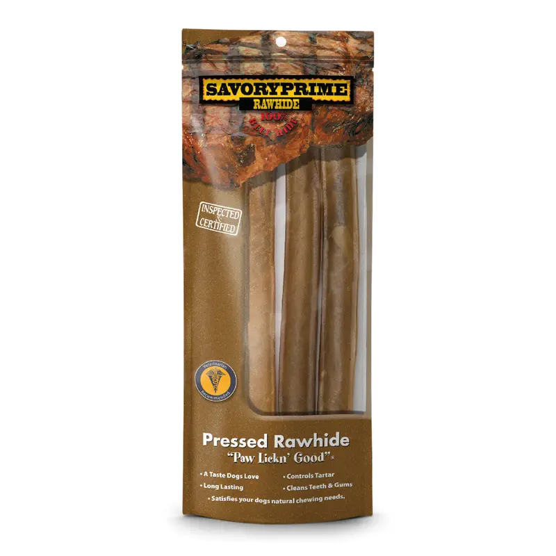 Savory Prime Pressed Rawhide Roll Natural 10 in 3 pk
