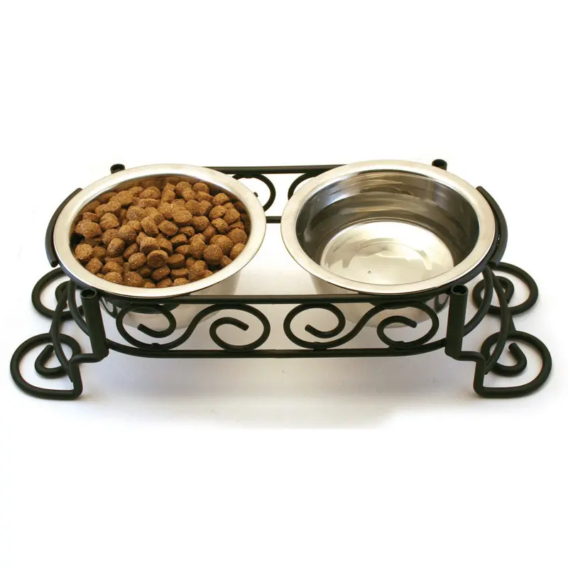 Spot Mediterranean Double Diner Dog Bowl Silver 1 Pint