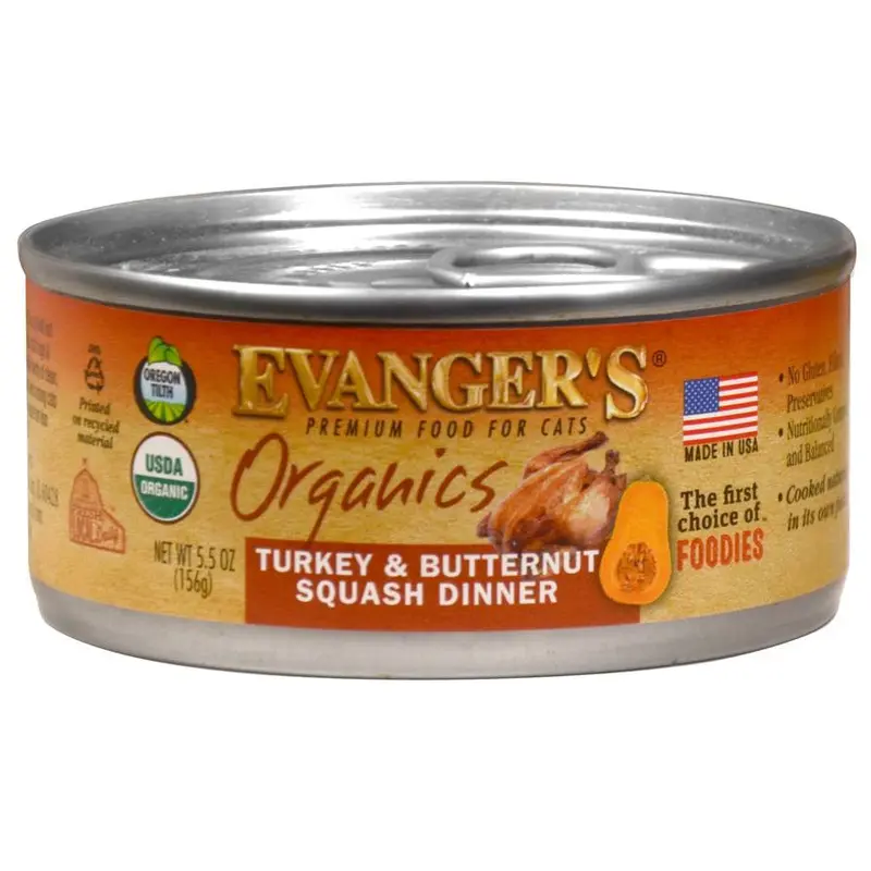Evanger's Organics Wet Cat Food Turkey with Butternut Squash 5.5oz