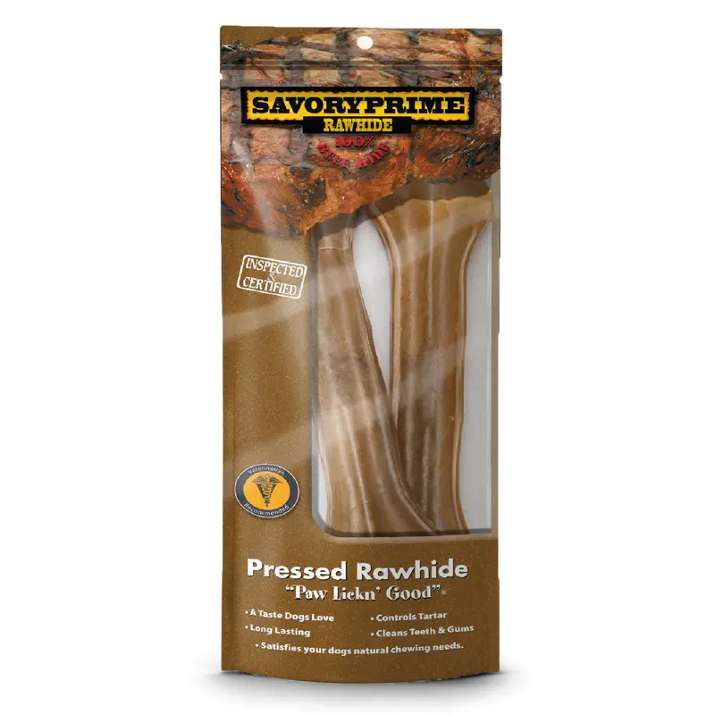 Savory Prime Pressed Rawhide Bones Bagged Natural 8.5 in 2 Pack