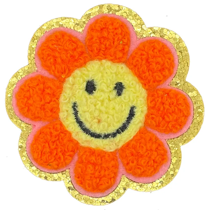 Smiley face Chenille Flower  - Patch
