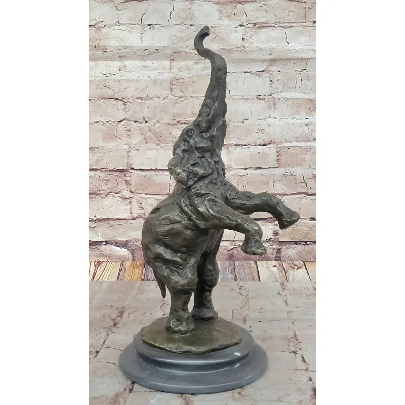 Majestic Rearing Elephant Bronze Statue   Wildlife Sculpture on Marble Base