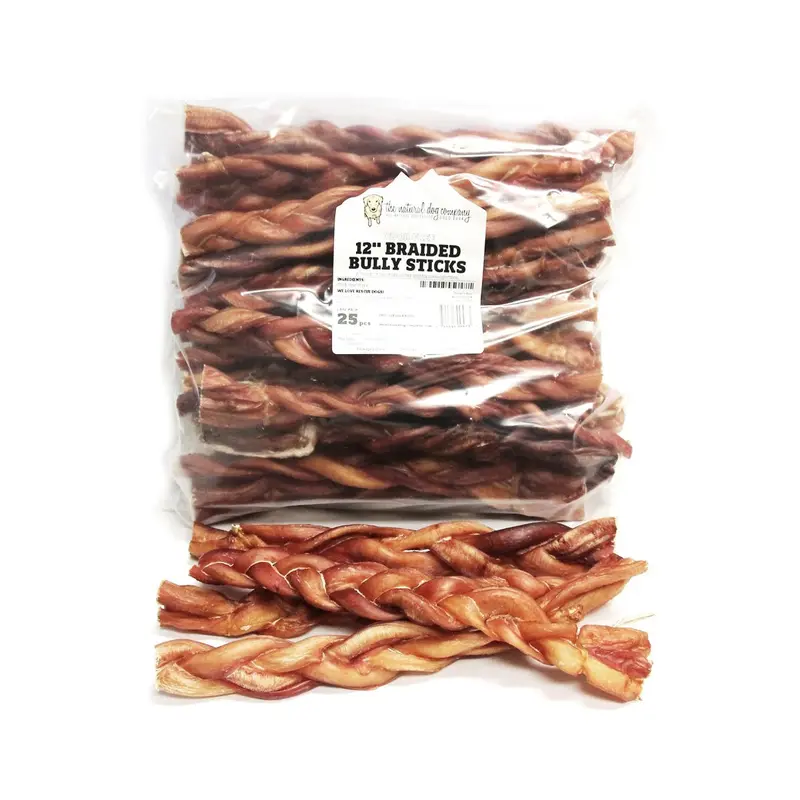 Natural Dog Company Bully Sticks 12" Braided Natural Dog 25Pk