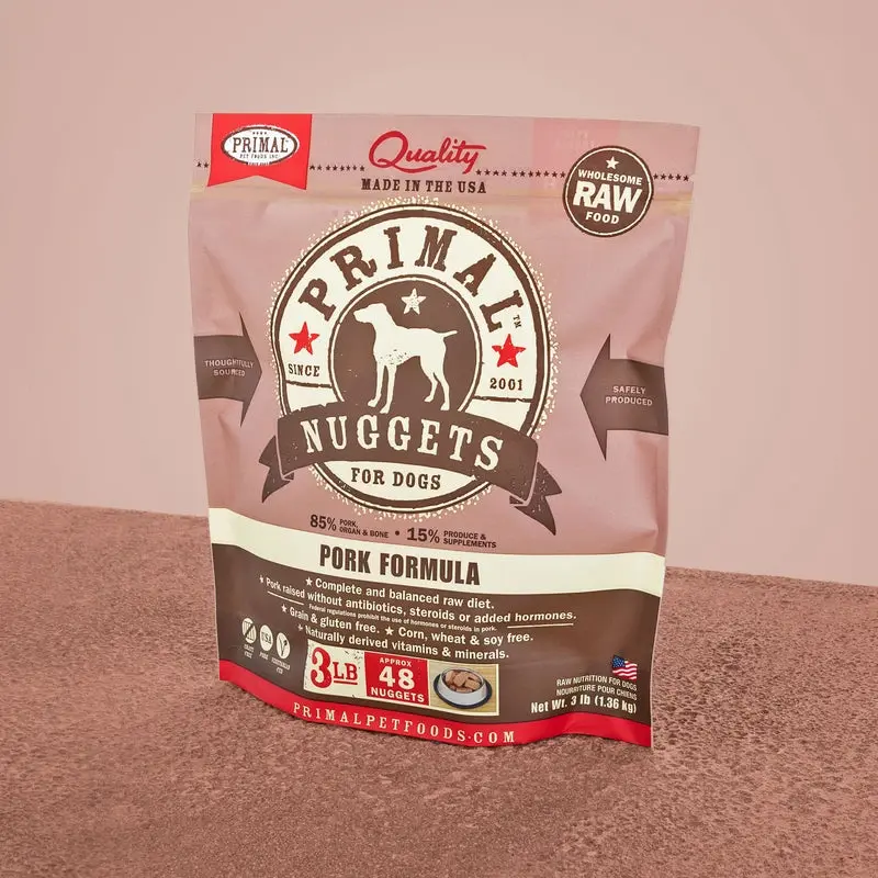 Primal Raw Frozen Nuggets Pork Formula Dog Food 3lb