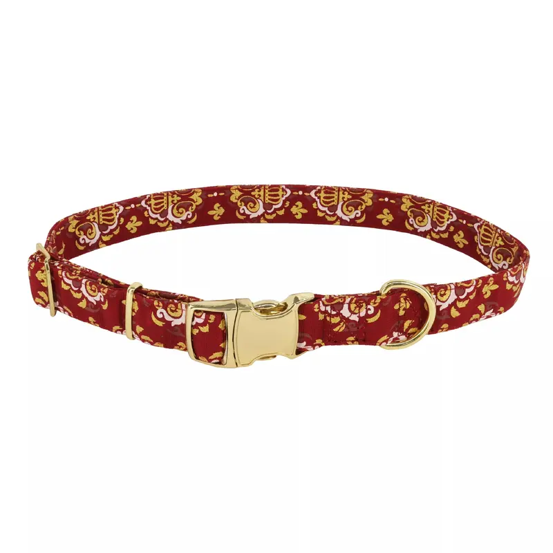 Coastal Accent Metallic 1in Wide 18-26in Adjustable Dog Collar Burgandy Crown