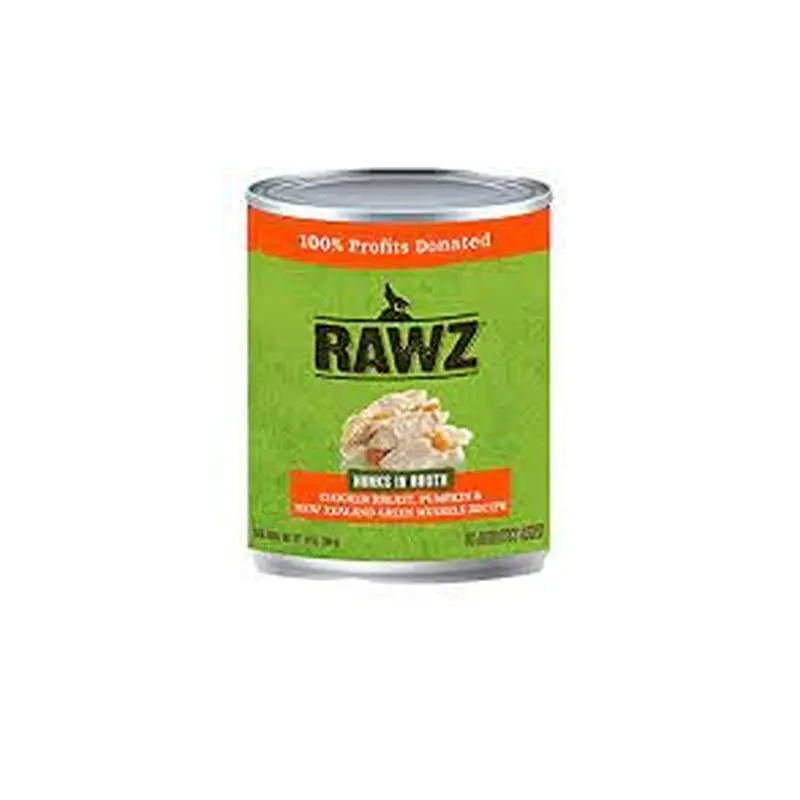 Rawz Hunks in Broth for Dogs -Chicken,New Zeal Green Mussels 14oz