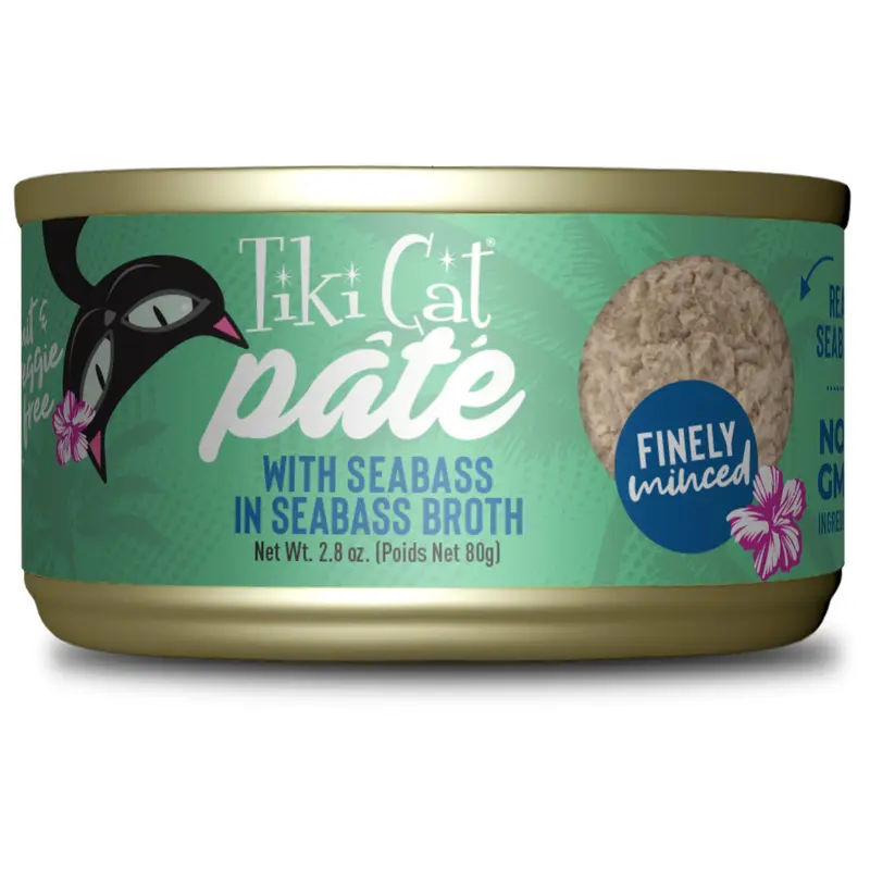 Tiki Cat Luau Pt Wet Cat Food, Seabass, 2.8 oz. Can