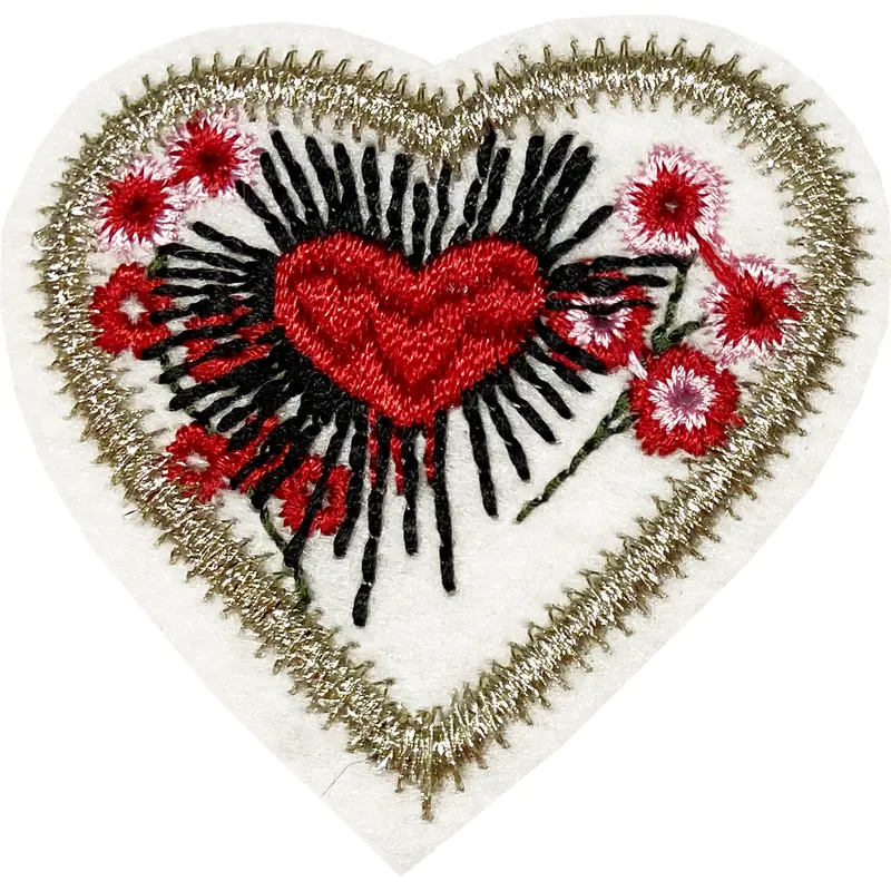 Heart White with Flowers- Patch