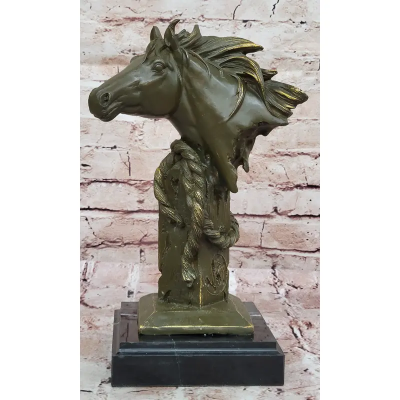 Bronze Horse Head Bust with Rope   Western Equestrian Sculpture