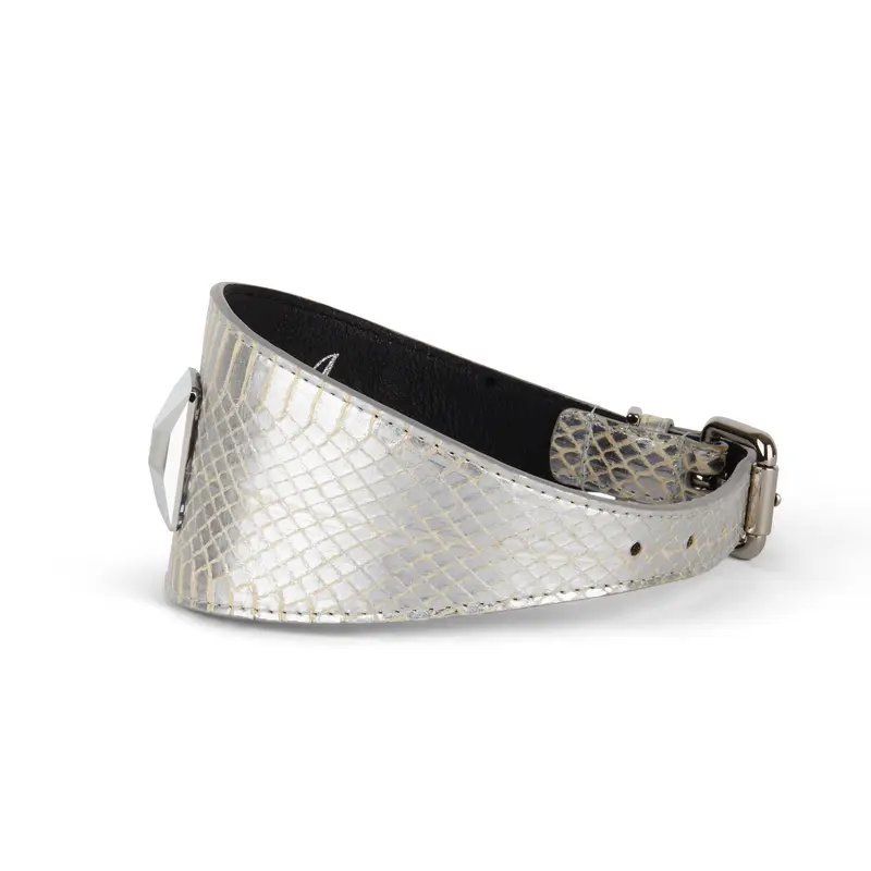 Glamorous Silver Snake 3 Wide Style Collar With Large Silver Swarovski