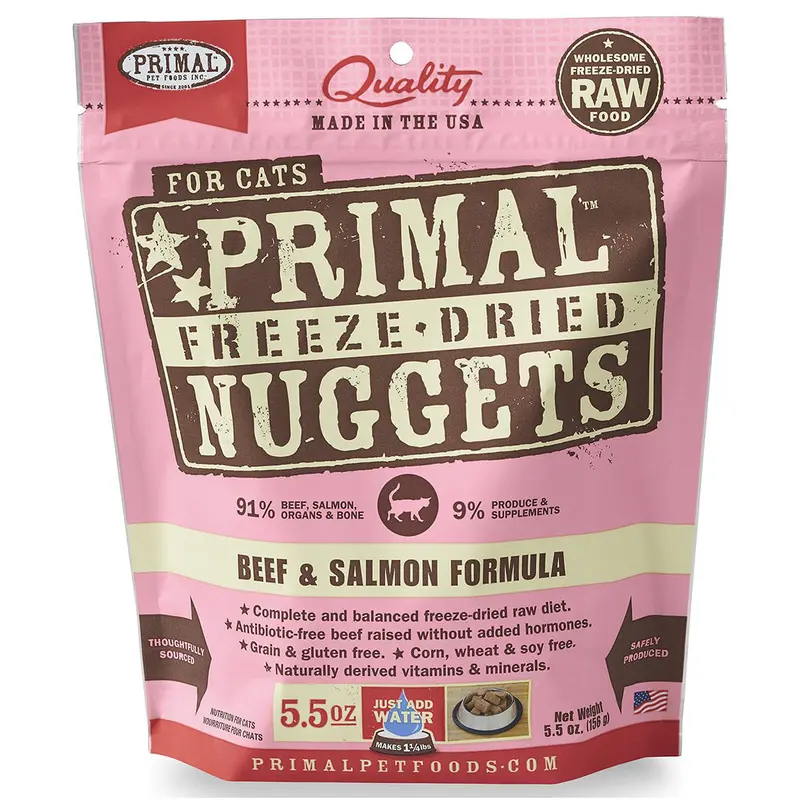 Primal Freeze-Dried Nuggets Beef & Salmon Formula Cat Food 5.5oz