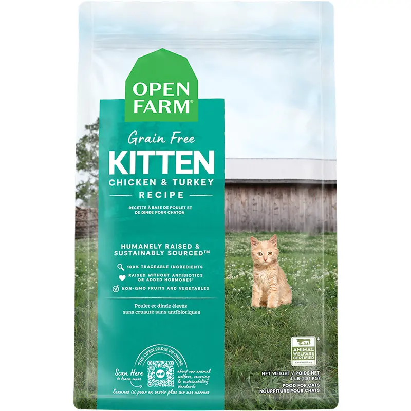 Open Farm Grain-Free Dry Cat Food - Kitten Formula - Chicken & Turkey - 4lb Bag