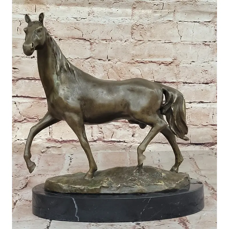 Elegant Bronze Horse Sculpture on Black Marble Base after PJ Mene