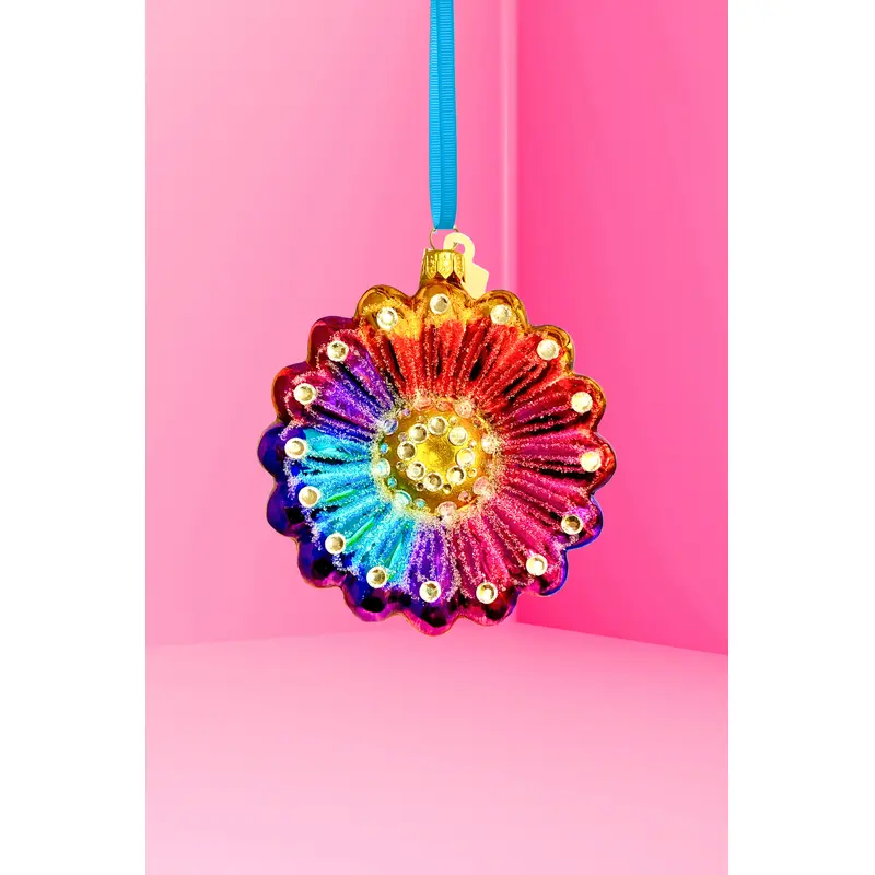 Rainbow Daisy Polish Glass Ornament
