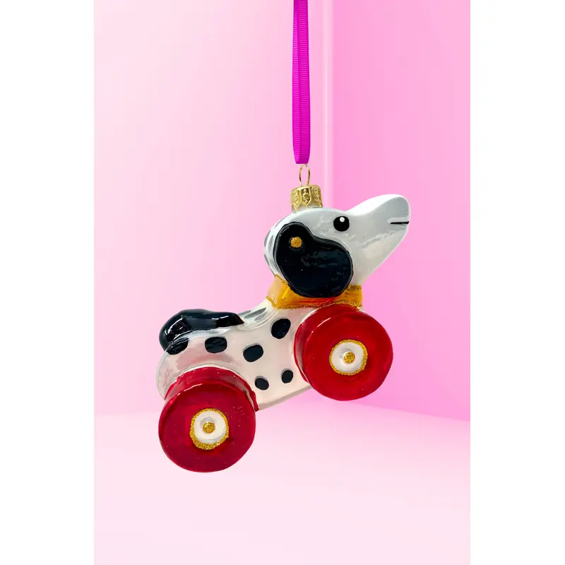 Dalmatian Dog Pull Toy Glass Ornament