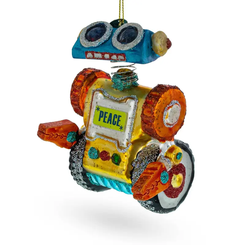 Futuristic Robot on Wheels Blown Glass Christmas Ornament
