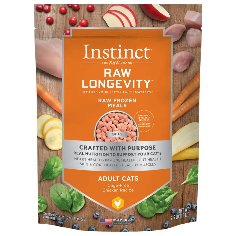 Instinct Raw Longevity Bites Frozen Raw Cat Food - Cage-Free Chicken - 2.5lb Bag