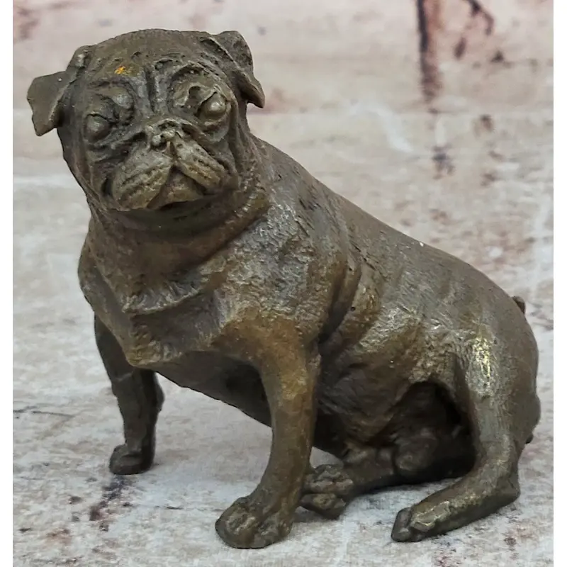Pug Dog Bronze Miniature Statue Sculpture Figure Original Art 4" x 4"