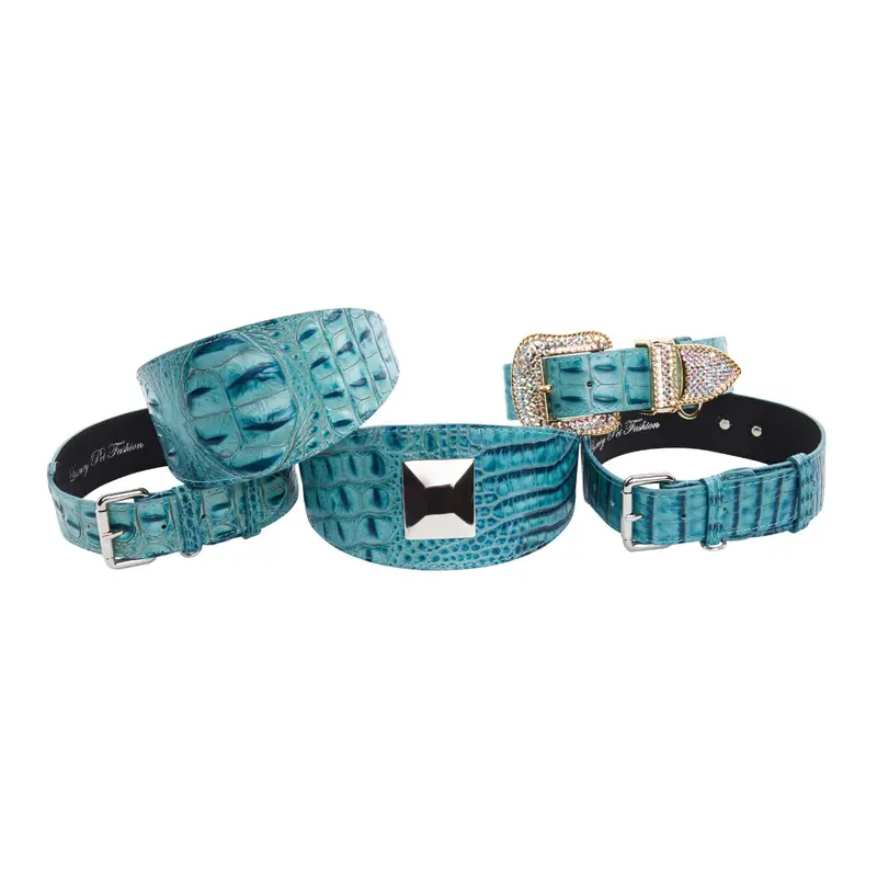 Turquoise Embossed Croc Italian Leather Collars. Amazing Set Of 5