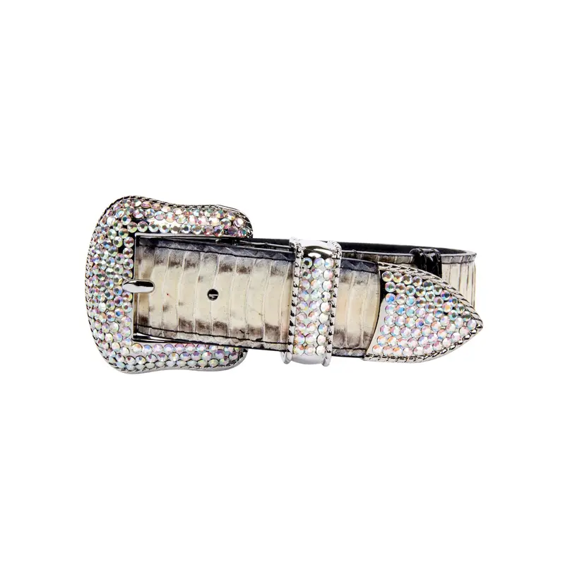 Off White/Grey/Black Snake With Silver Swarovski Crystal Hardware