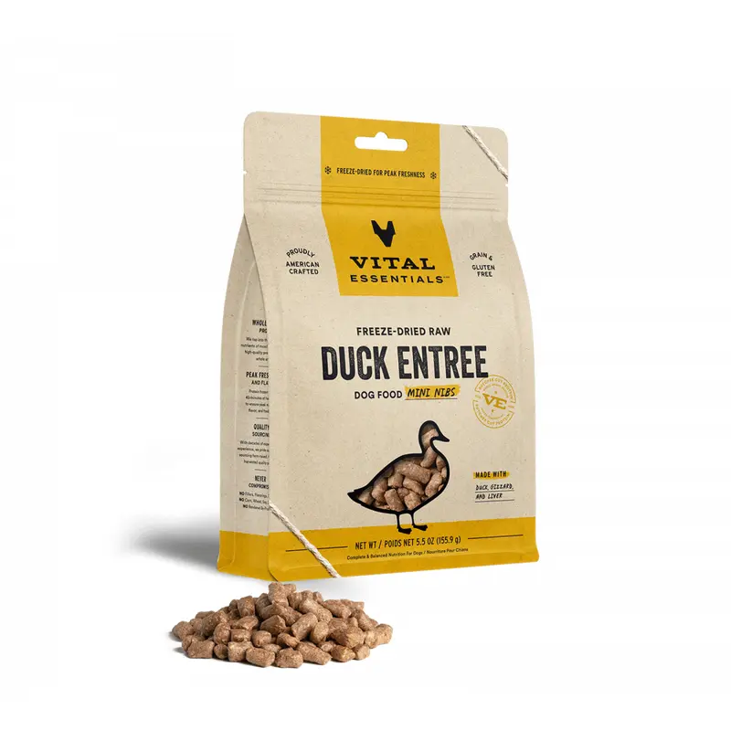 Vital Essentials Freeze Dried Grain Free Duck Mini Nibs Entree for Dogs Food