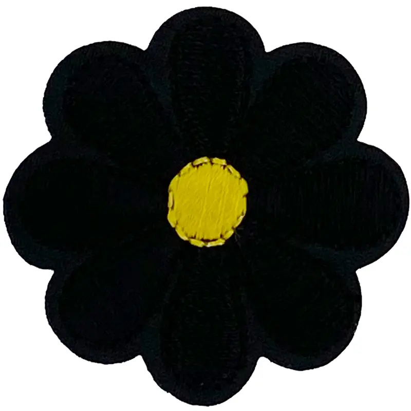 Black Daisy 8 Petal Flower - Patch