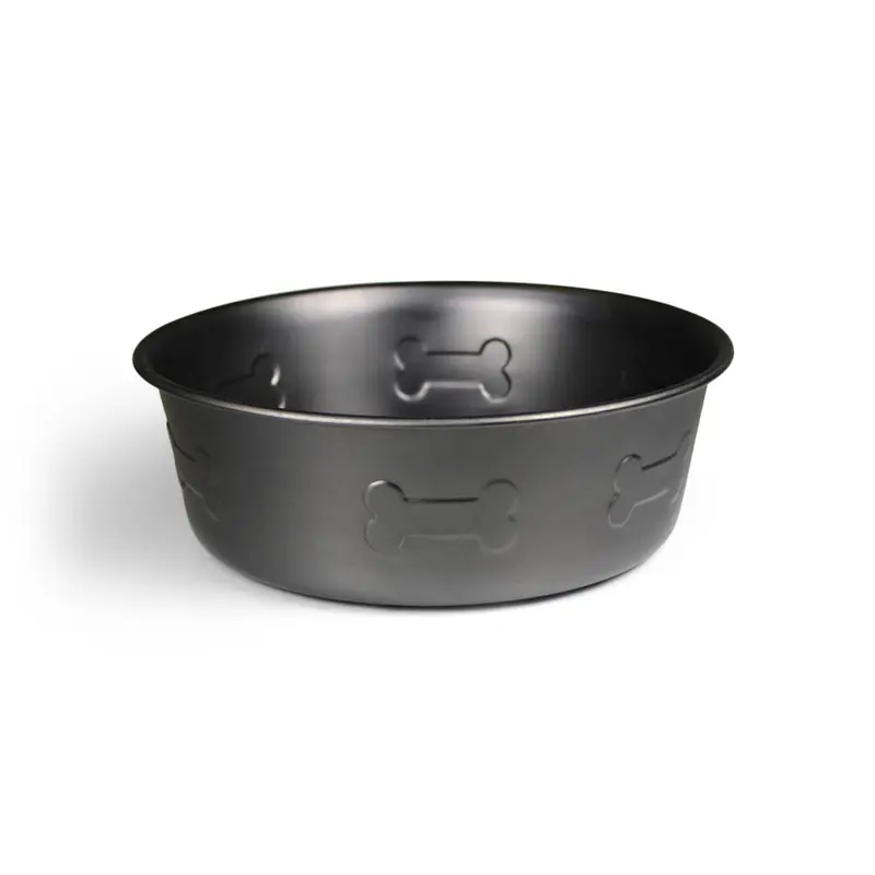 Gun Metal Feeder Bowl with Bone Embossed