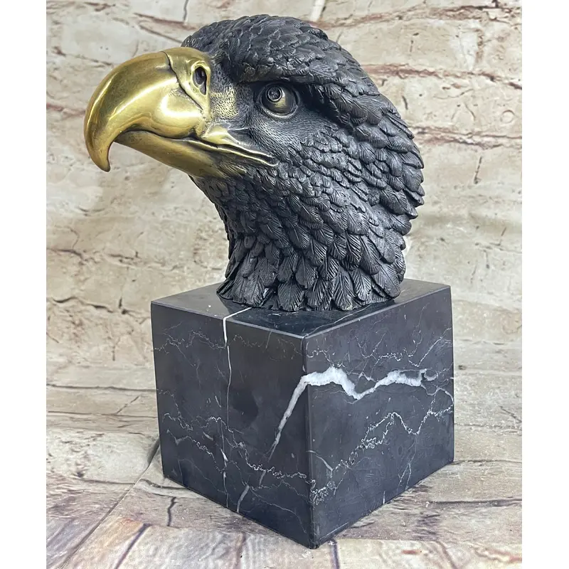 American Bald Eagle Head Bronze Metal Bust Sculpture Statue on Marble Base by Milo
