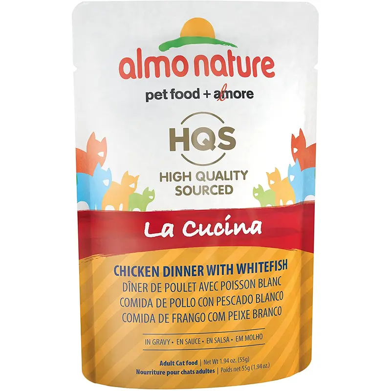 Almo Nature HQS La Cucina Chicken Dinner With Whitefish In Gravy Wet Cat Food Packets