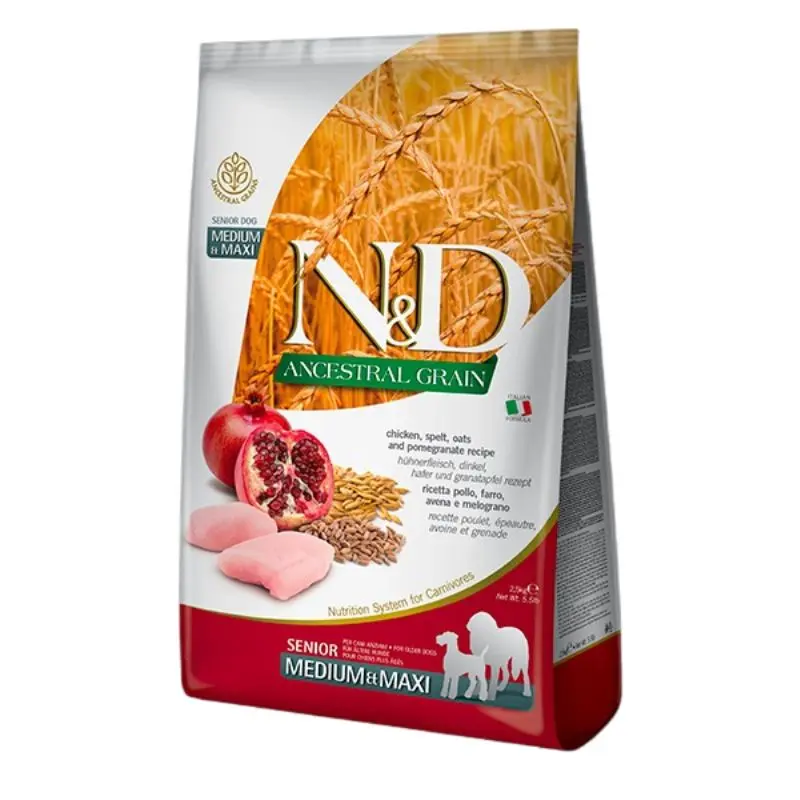 Farmina N&D Ancestral Grains Senior Dry Dog Food - Chicken & Pomegranate, Medium/Maxi Kibble - 26.5lb Bag