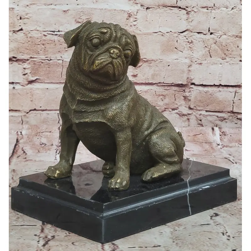 Sitting Pug Bronze Sculpture - Realistic Dog Breed Animal Art