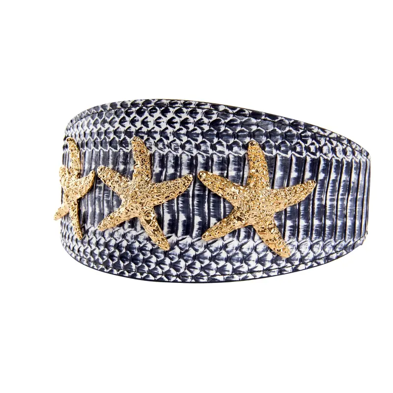 Nautical Collection. White & Navy Snake With Nautical Navy & Gold Rivets & Pearls