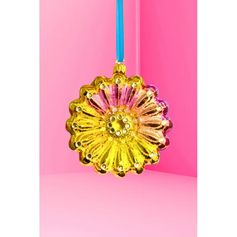 Pink + Yellow Daisy Polish Glass Ornament
